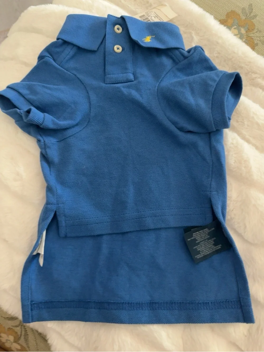 Ralph Lauren Blue Dog Polo Shirt with Yellow Pony- Pet clothing